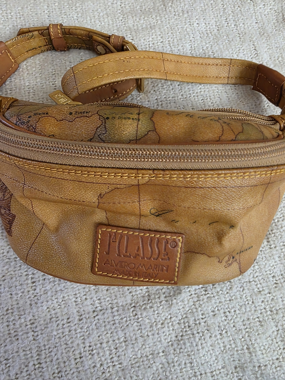 Alviero Martini Brown Map-Print Leather Belt Bag